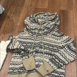 Kensie Tan and Black Patterned Cowl Neck Sweater